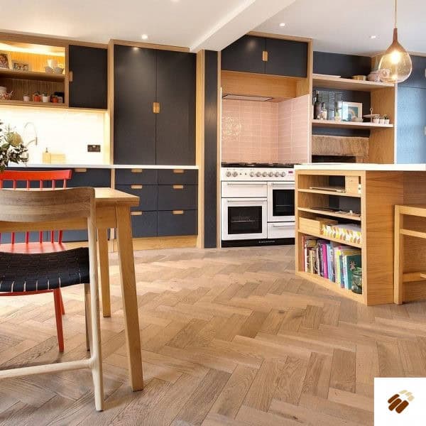 V4 Wood Flooring : Zigzag Herringbone ZB101 Frozen Umber Brushed & Colour Stained, Hardwax Oiled (15/4 x 90mm)