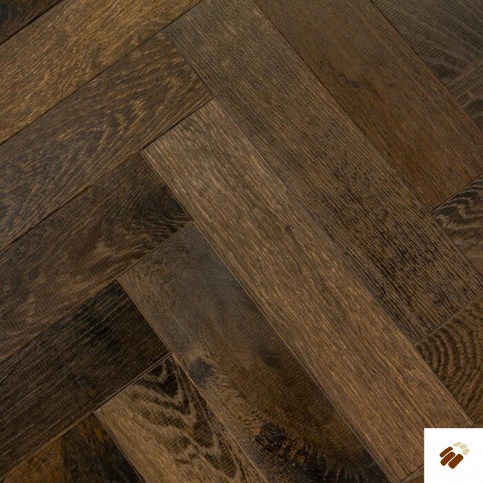 V4 Wood Flooring : Zigzag Herringbone ZB106 Tannery Brown Distressed & Colour Stained, UV Oiled (15/4 x 90mm)