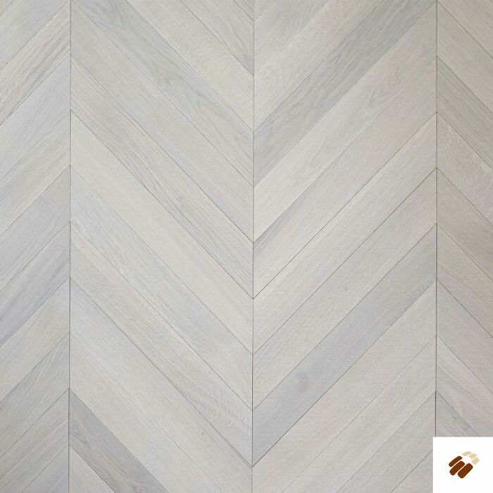 V4 Wood Flooring : Chevron CV105 Misty Grey Brushed & Colour Stained, UV Oiled (9/3 x 90mm)