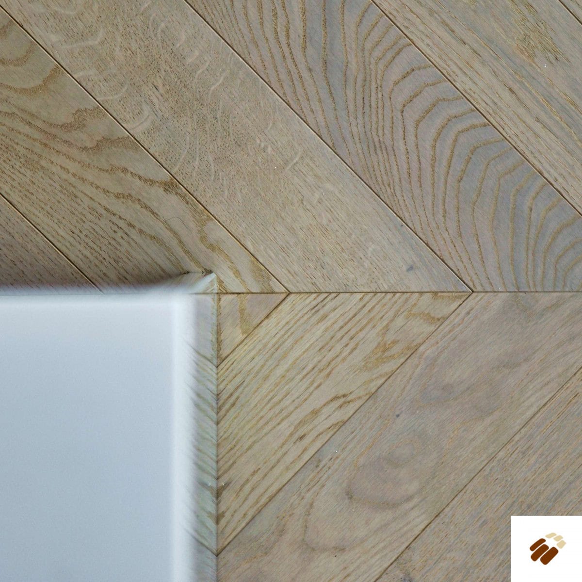 V4 Wood Flooring : Chevron CV105 Misty Grey Brushed & Colour Stained, UV Oiled (9/3 x 90mm)