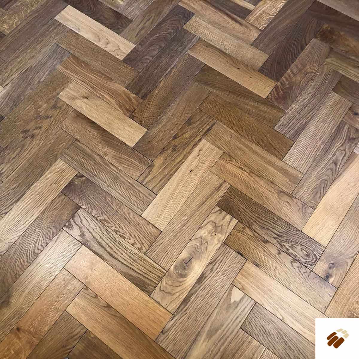 V4 Wood Flooring : Zigzag Herringbone ZB201 Smoked Oak, Brushed & Colour Stained, UV Oiled (15/4 x 90mm)