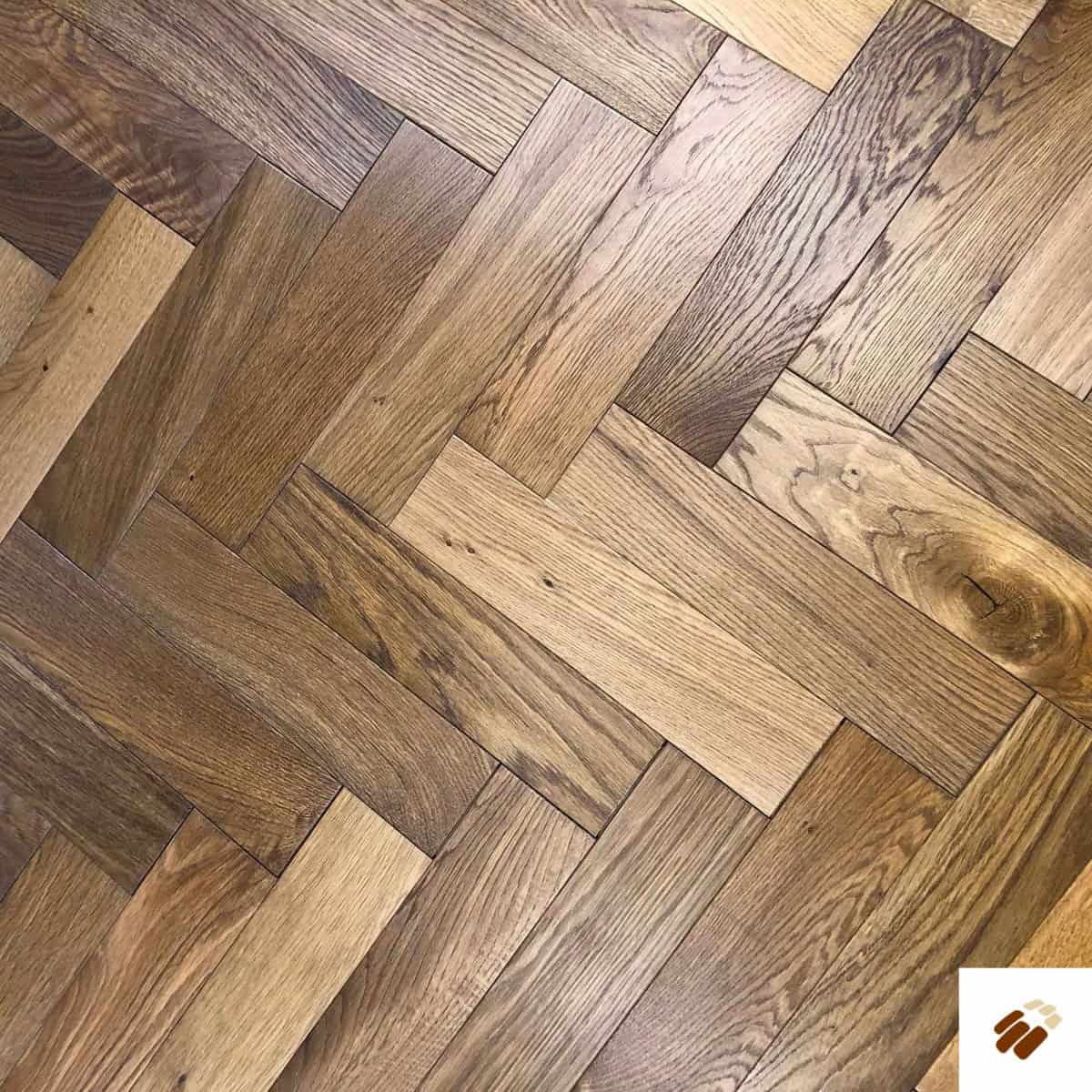 V4 Wood Flooring : Zigzag Herringbone ZB201 Smoked Oak, Brushed & Colour Stained, UV Oiled (15/4 x 90mm)